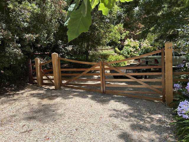 Timber gates set into a garden entrance