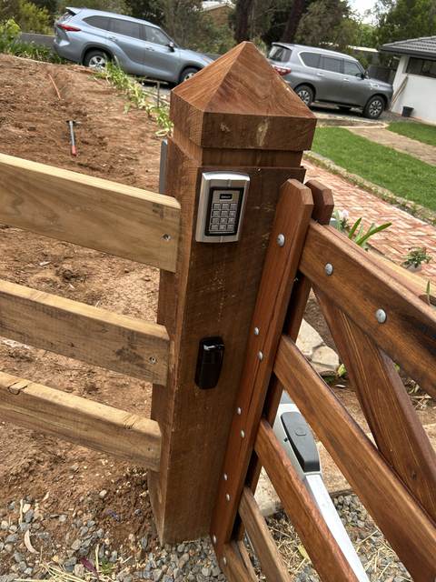 Keypad on a capped timber post