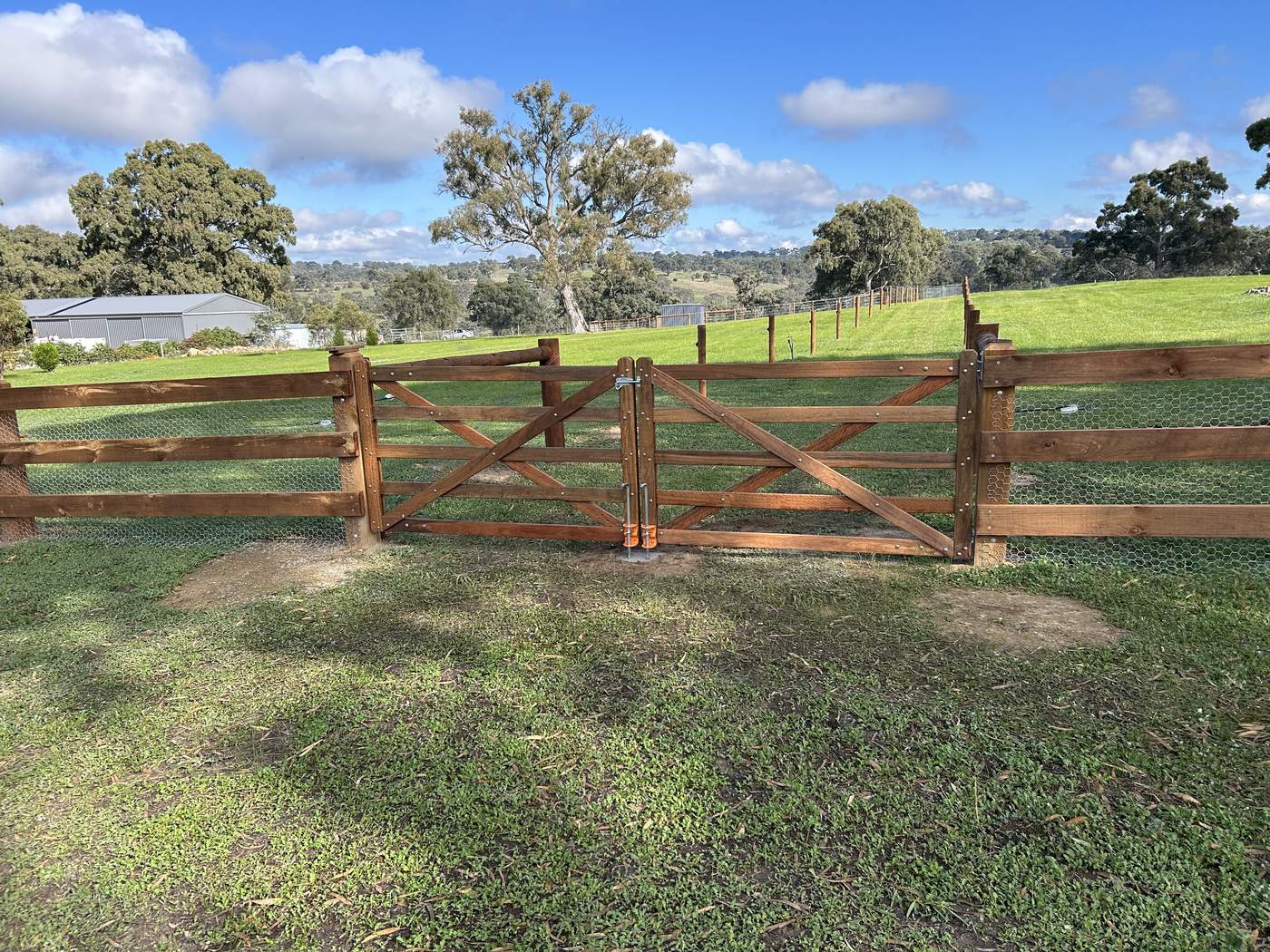 Paddock post and rail with a gate